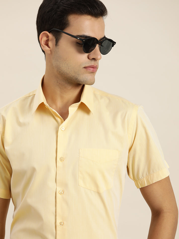 Men Yellow Solid Cotton Rich Slim fit Formal Shirt