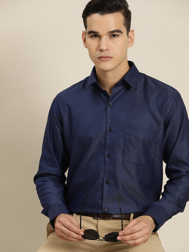 Men Navy Solid Pure Cotton Regular Fit Formal Shirt