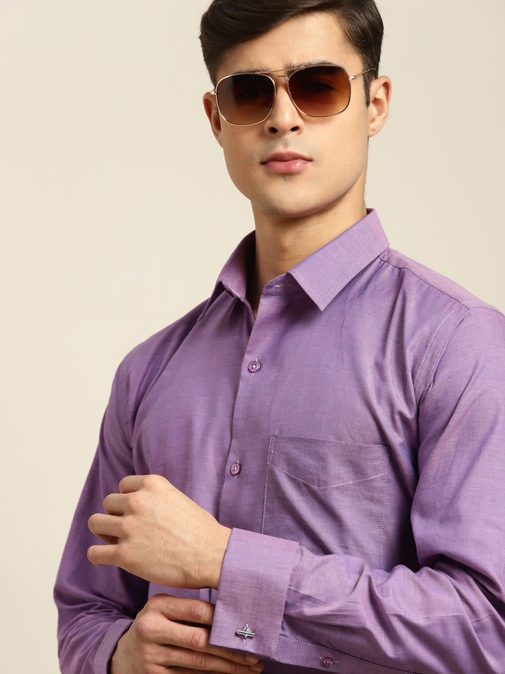 Men Purple Solid Pure Cotton Regular Fit Formal Shirt