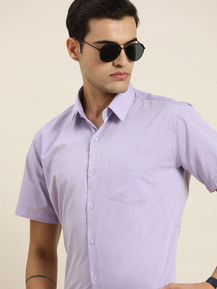 Men Purple Solid Cotton Rich Slim fit Formal Shirt