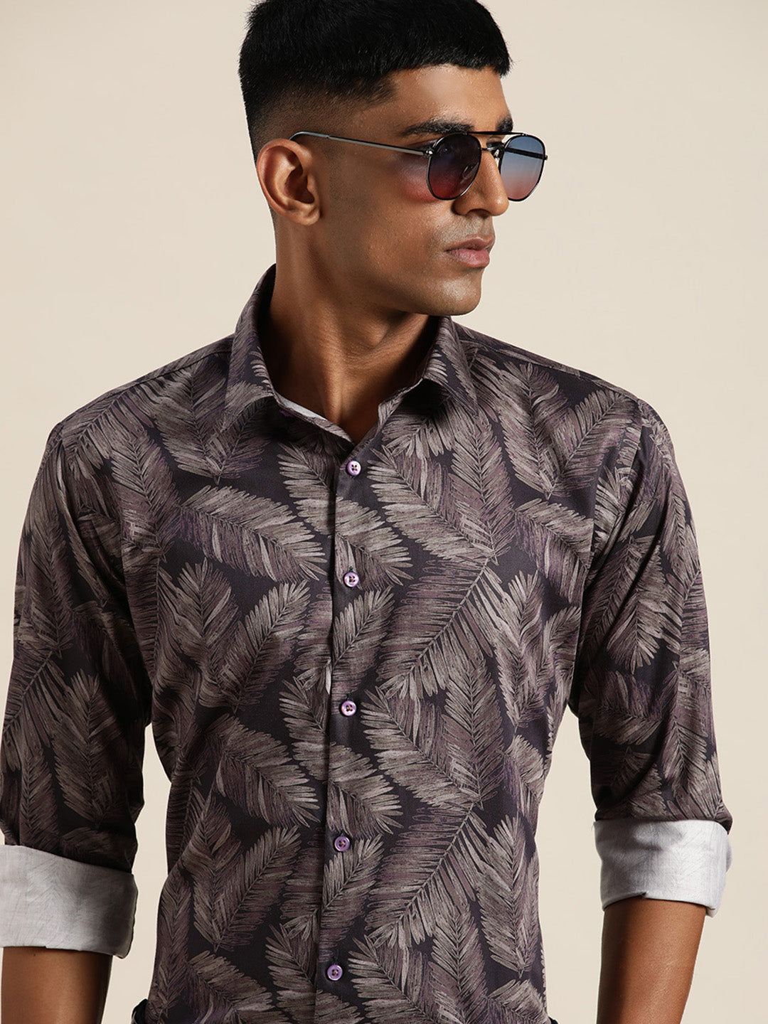 Men Burgundy & Mauve Print Pure Cotton Slim fit Party Shirt