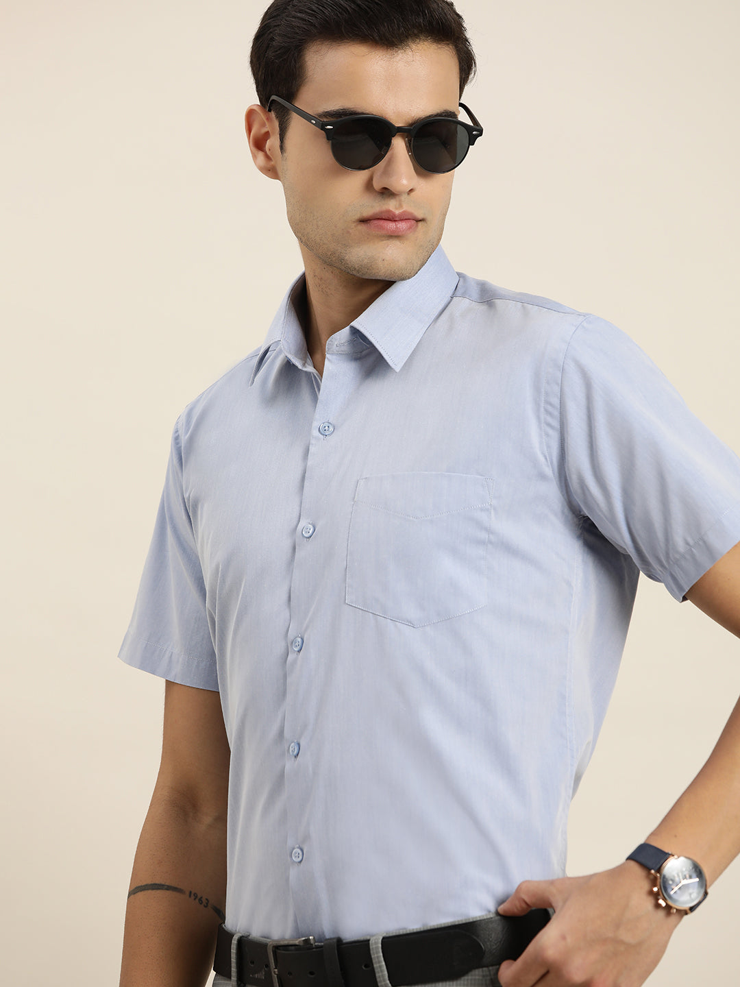 Men Blue Solid Cotton Rich Slim fit Formal Shirt