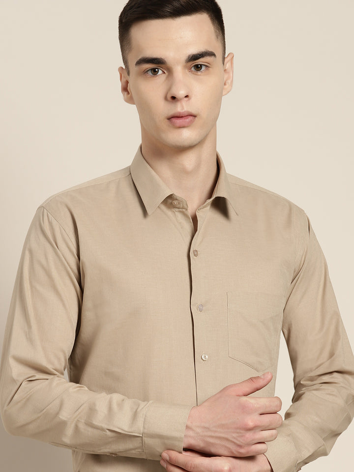 Men Brown Solid Linen Cotton Slim fit Formal Shirt