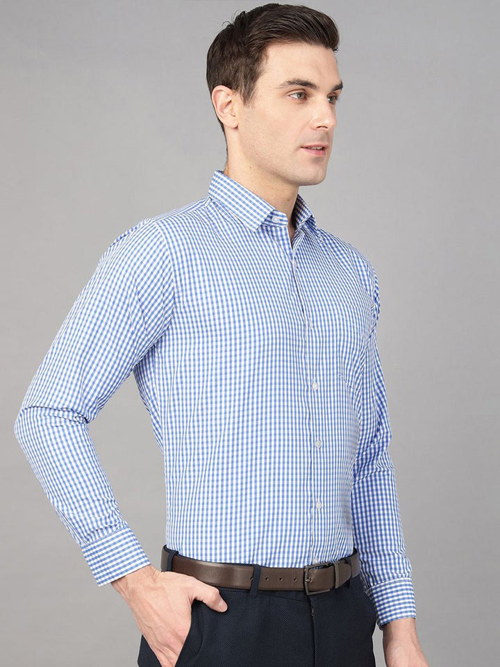 Hancock Men Blue Check Pure Cotton Slim Fit Formal Shirt