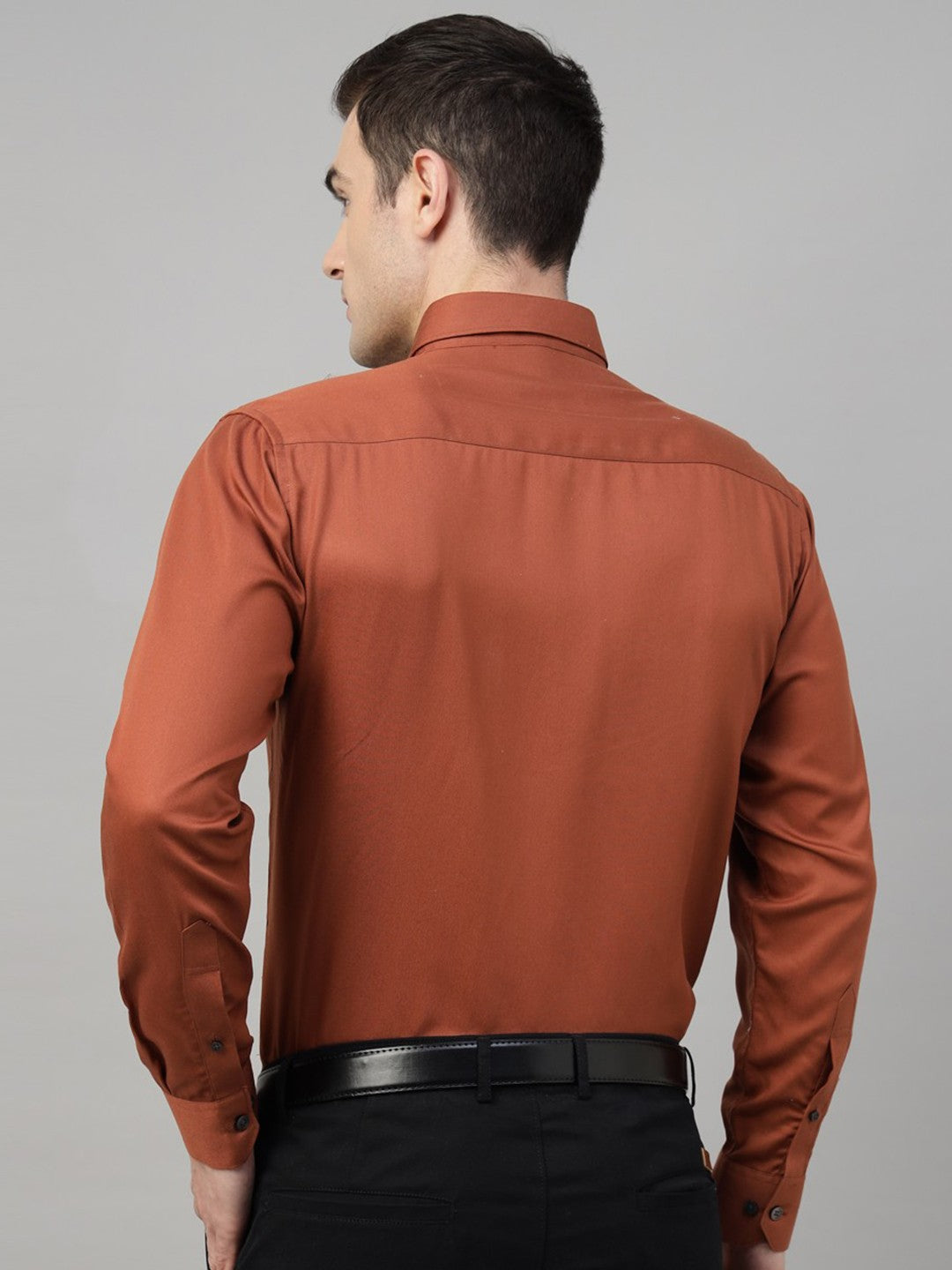 Men Rust Solid Cotton Slim Fit Formal Shirt