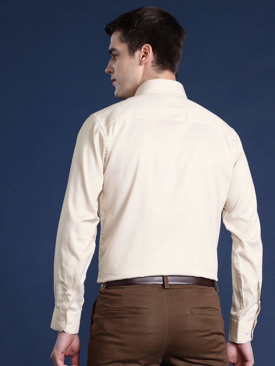 Men Beige Solid Pure Cotton Slim Fit Formal Shirt