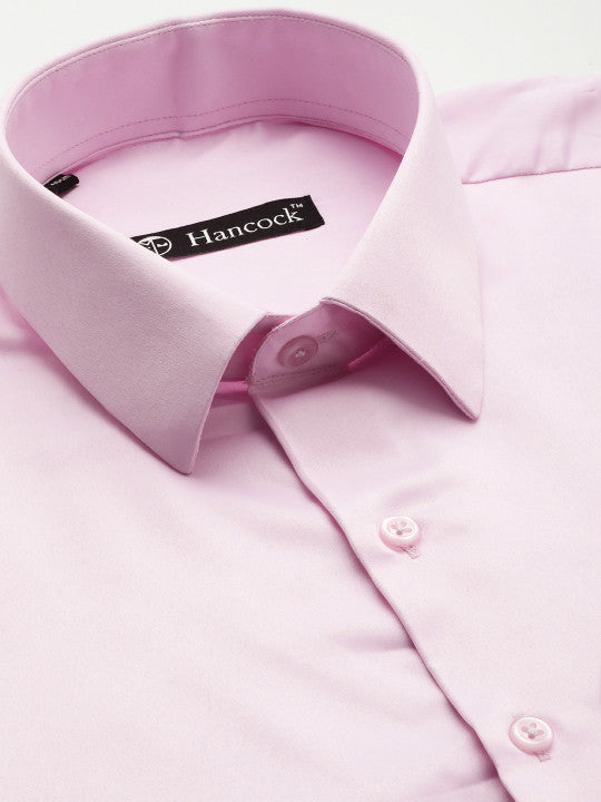 Men Pink Solid Satin Tuxedo Slim fit Party Shirt