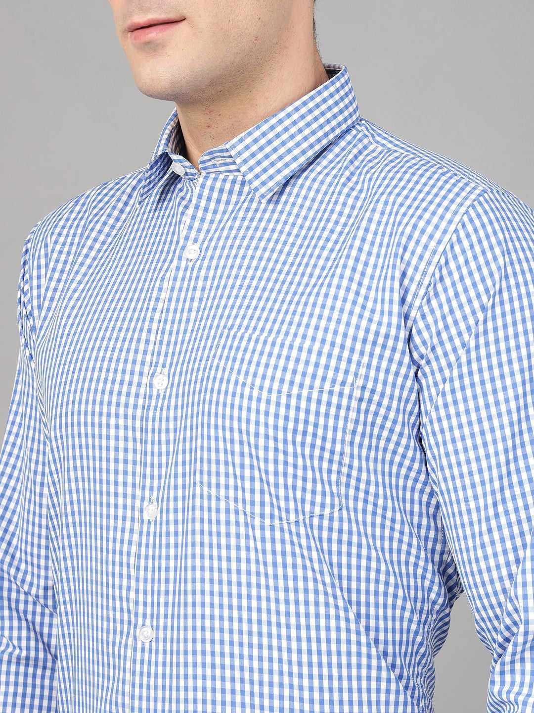 Hancock Men Blue Check Pure Cotton Slim Fit Formal Shirt