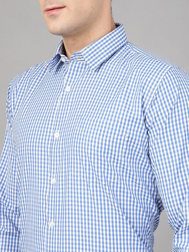 Hancock Men Blue Check Pure Cotton Slim Fit Formal Shirt