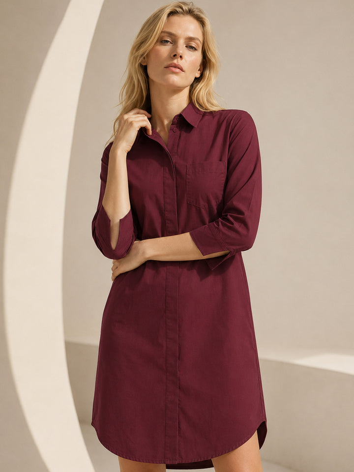 Women Wine Solid Pure Cotton Regular Fit Formal Dress