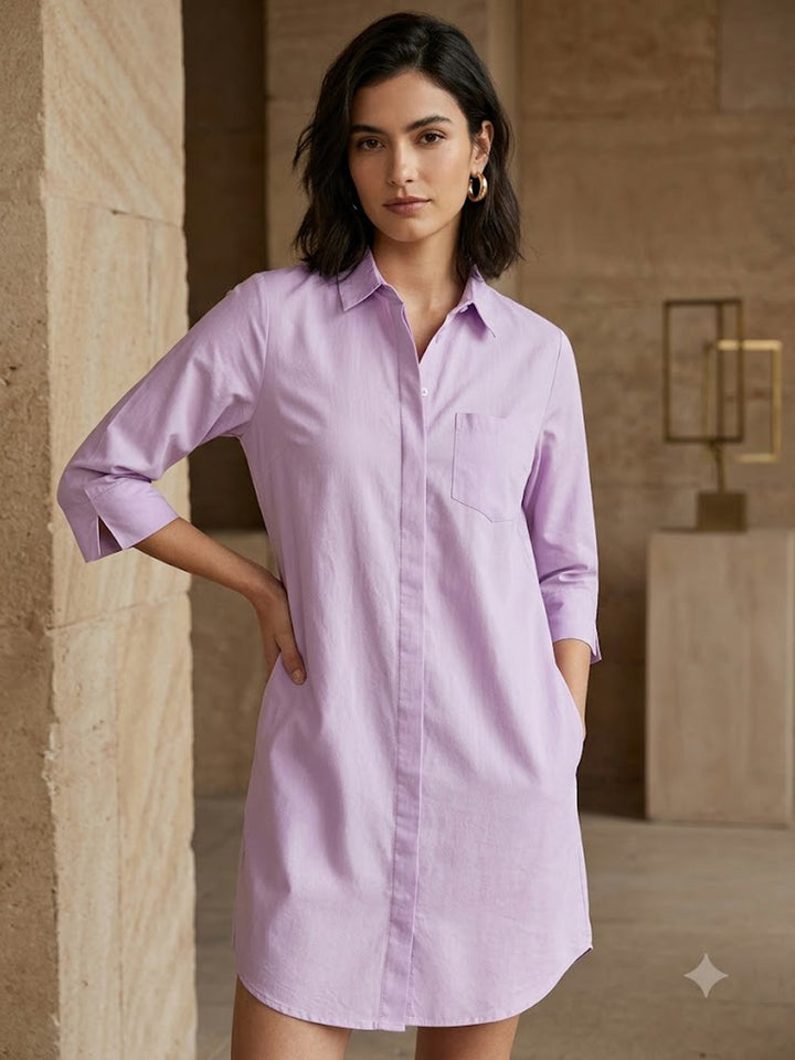 Women Lavender Solid Pure Cotton Regular Fit Formal Dress