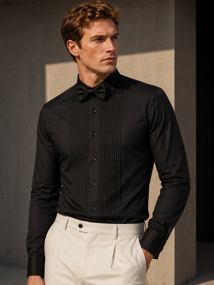 Men Black Solid Pure Cotton Slim fit Tuxedo Party Shirt