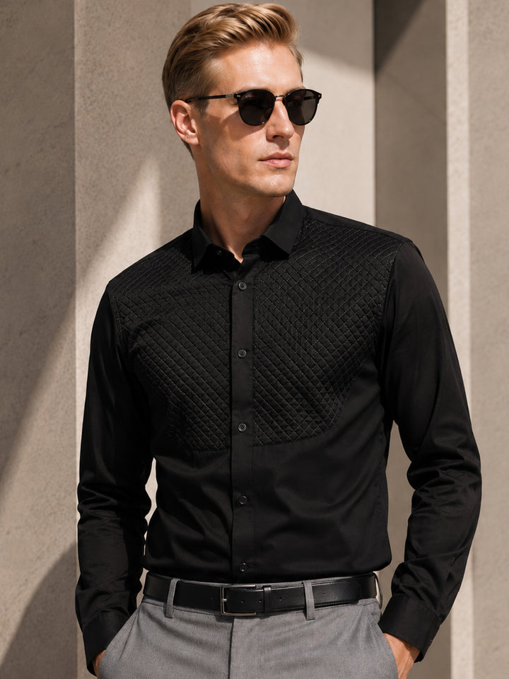 Men Black Solid Pure Cotton Slim fit Tuxedo Party Shirt