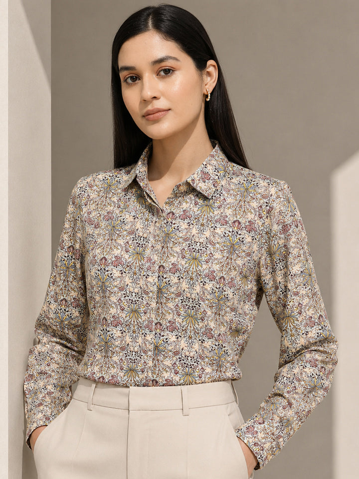 Women Grey Floral Viscose Rayon Rayon Formal Shirt