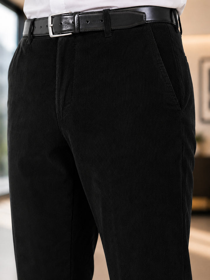 Men Black Solid Cotton cotton stretch corduroy Coduroy Slim Fit Formal Trouser