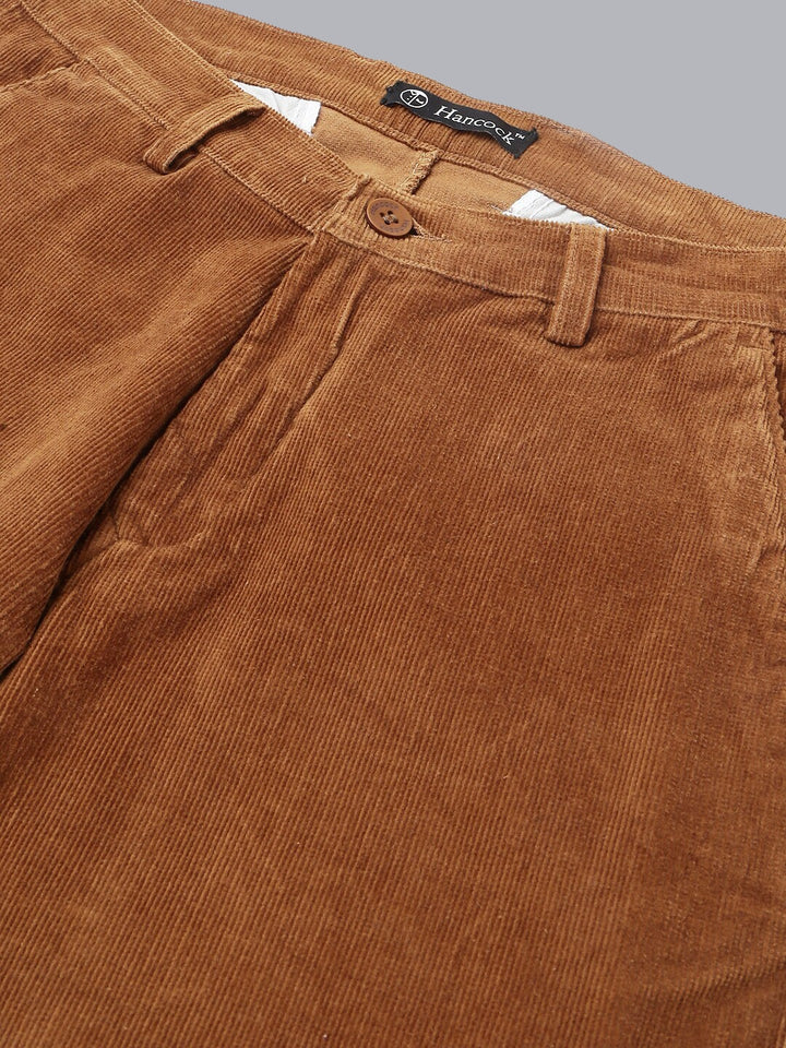 Men Cinnamon Brown Solid Cotton cotton stretch corduroy Coduroy Slim Fit Formal Trouser