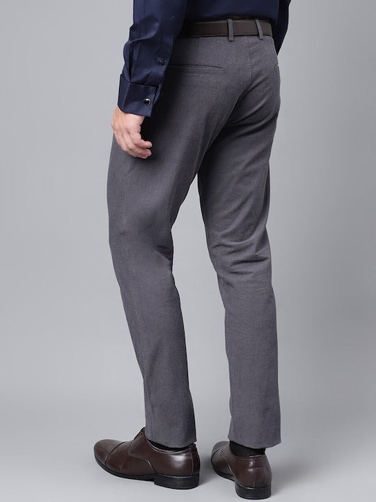 Men Grey Solid Pure Cotton Slim Fit Formal Trouser