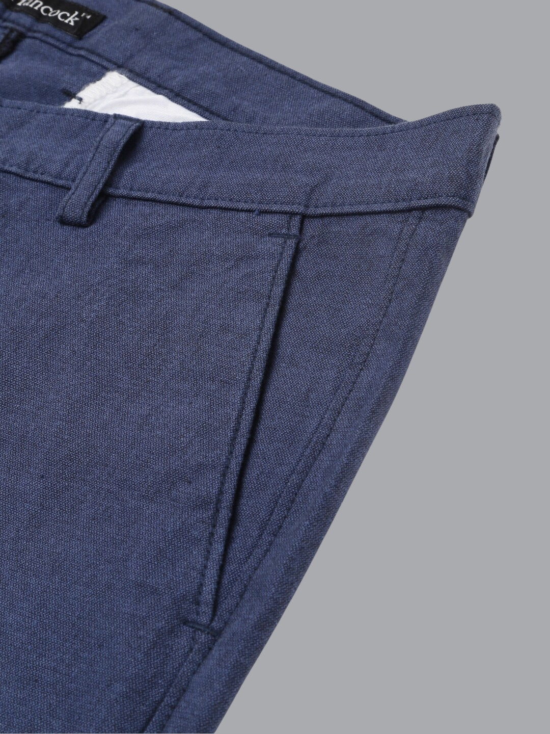 Men Navy Blue Solid Pure Cotton Slim Fit Formal Trouser