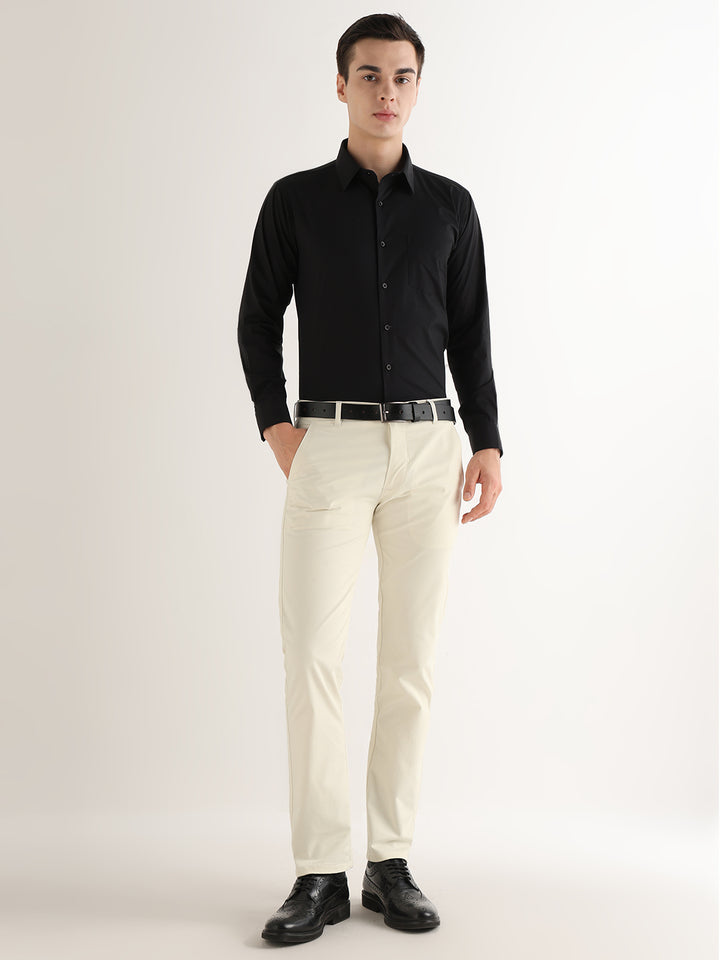 Hancock   Men   Ivory   Solids   Cotton Elastane   Slim Fit   Formal   Trouser