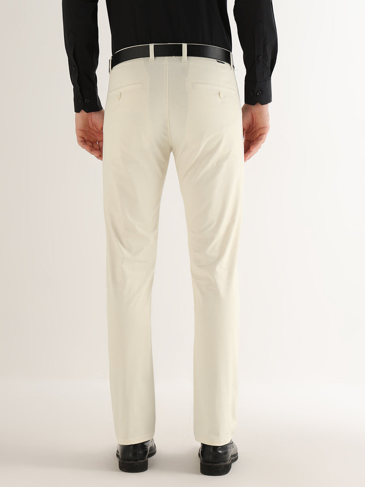 Hancock   Men   Ivory   Solids   Cotton Elastane   Slim Fit   Formal   Trouser