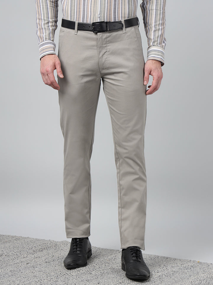 Hancock Men Light Grey Solid  Slim Fit Formal Trouser