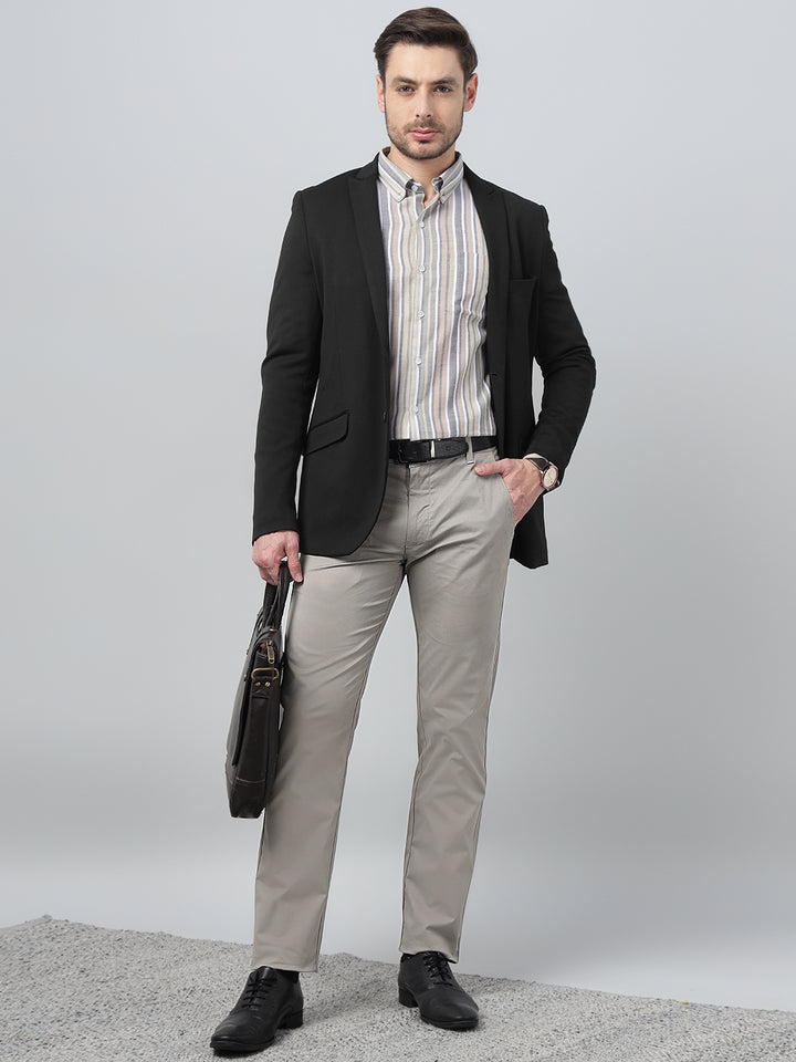 Hancock Men Light Grey Solid  Slim Fit Formal Trouser