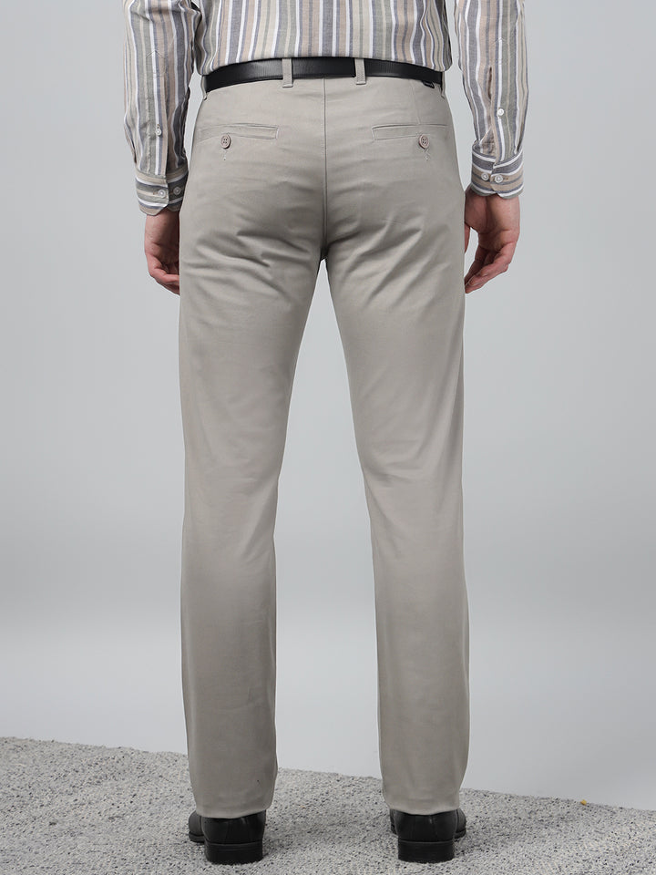Hancock Men Light Grey Solid  Slim Fit Formal Trouser
