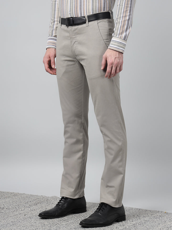Hancock Men Light Grey Solid  Slim Fit Formal Trouser