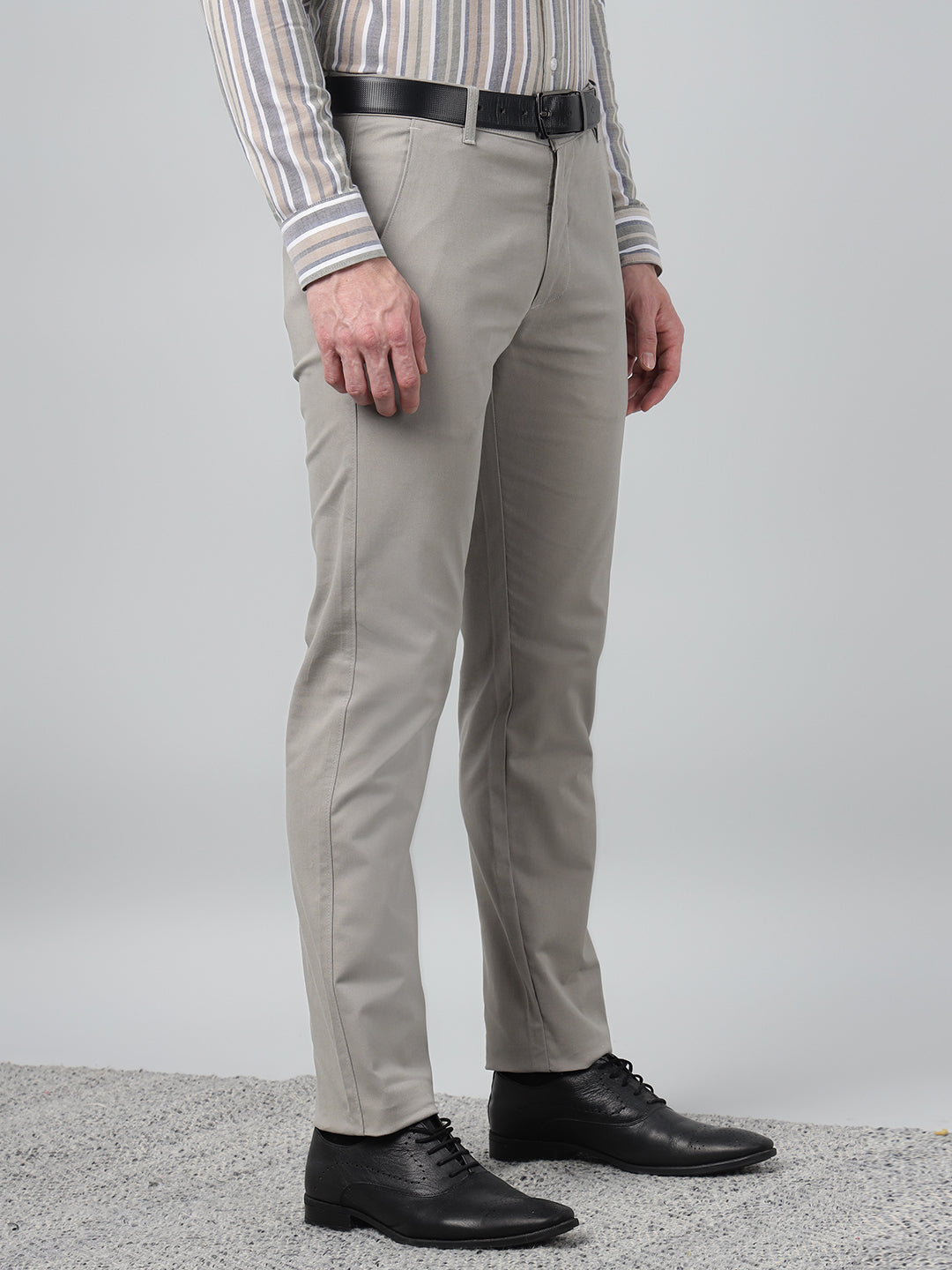 Hancock Men Light Grey Solid  Slim Fit Formal Trouser