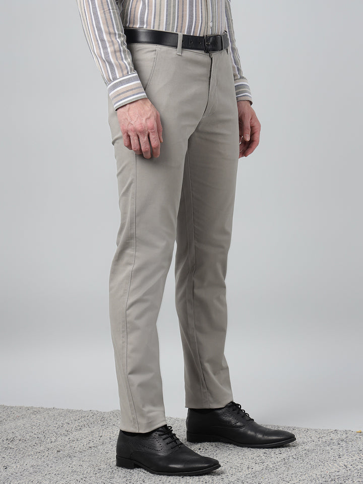 Hancock Men Light Grey Solid  Slim Fit Formal Trouser