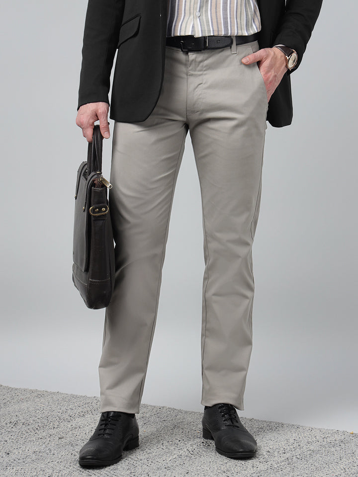 Hancock Men Light Grey Solid  Slim Fit Formal Trouser