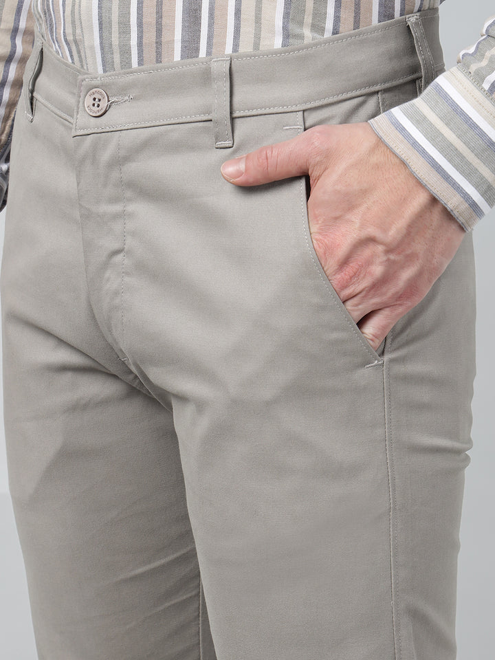Hancock Men Light Grey Solid  Slim Fit Formal Trouser