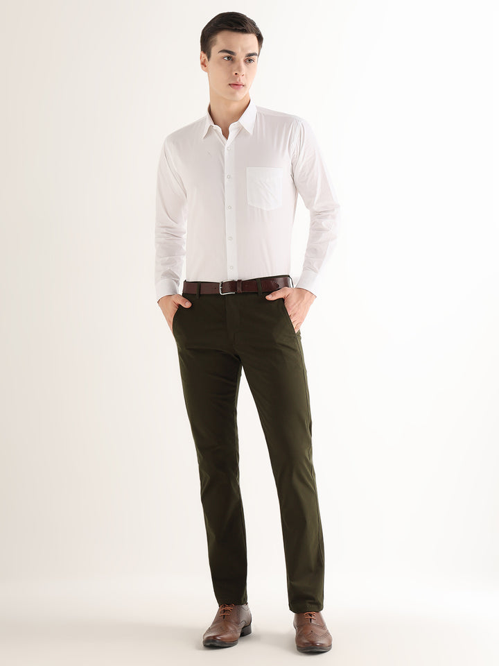Hancock   Men   Seaweed Green   Solids   Cotton Elastane   Slim Fit   Formal   Trouser