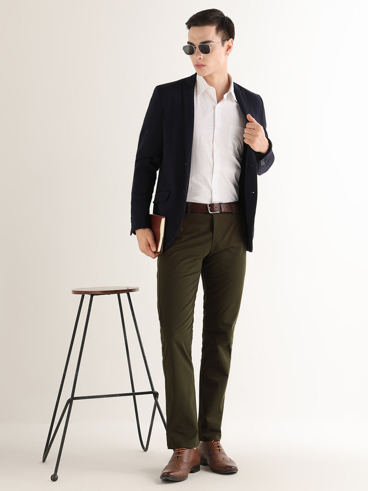 Hancock   Men   Seaweed Green   Solids   Cotton Elastane   Slim Fit   Formal   Trouser