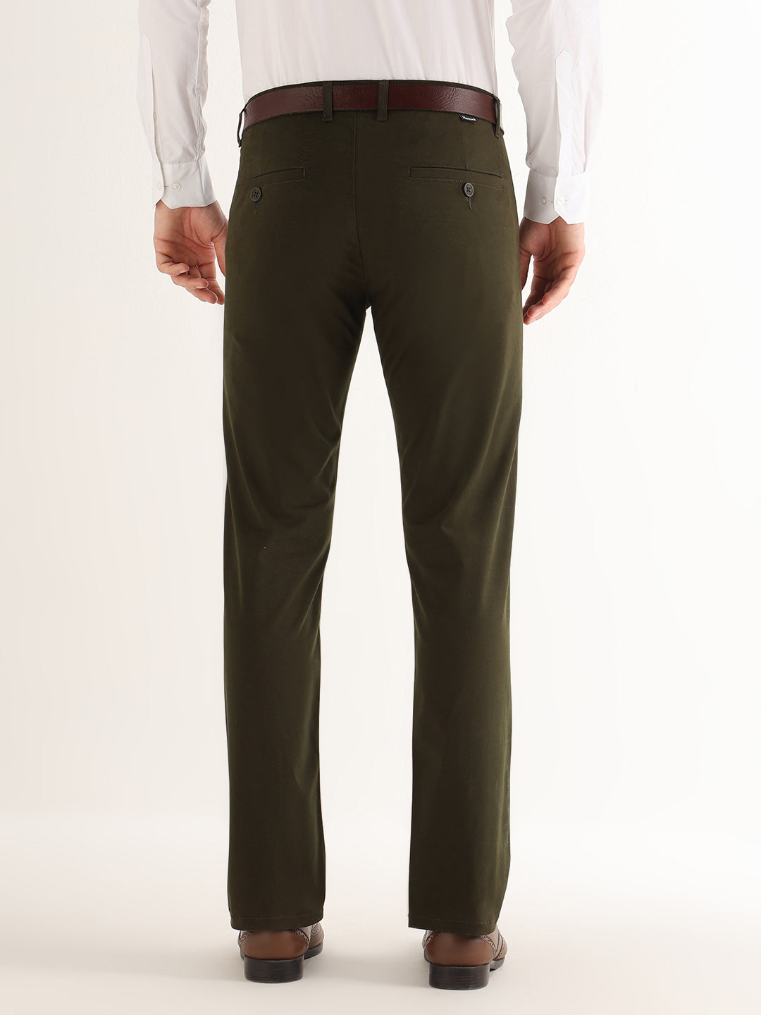 Hancock   Men   Seaweed Green   Solids   Cotton Elastane   Slim Fit   Formal   Trouser