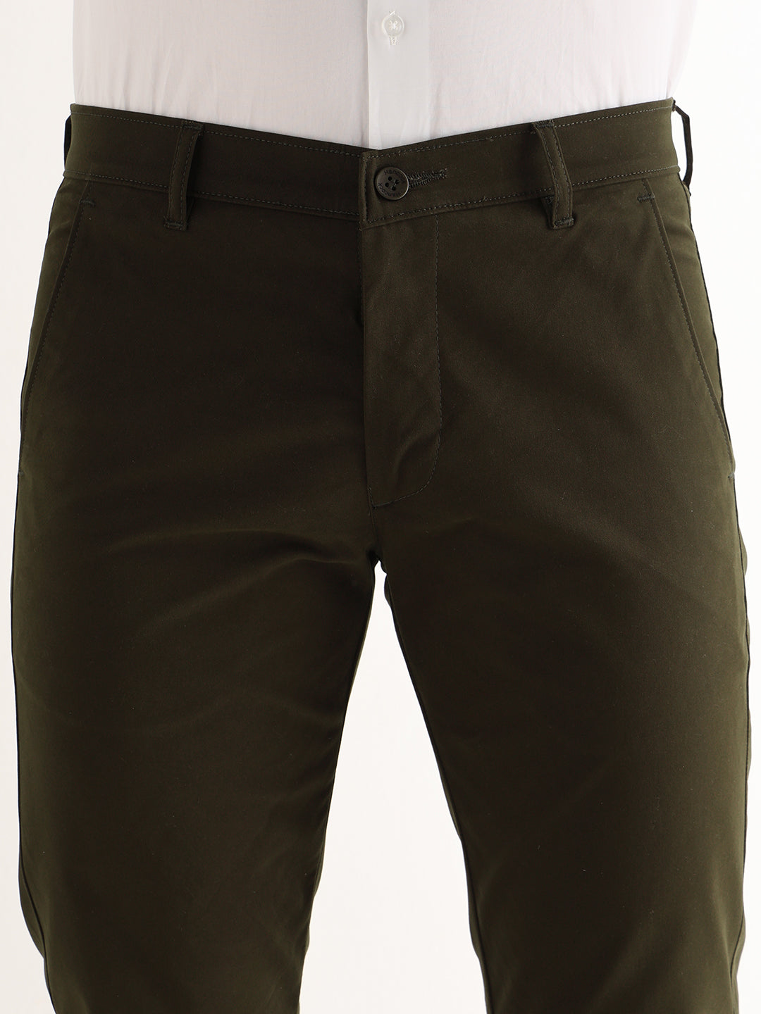 Hancock   Men   Seaweed Green   Solids   Cotton Elastane   Slim Fit   Formal   Trouser