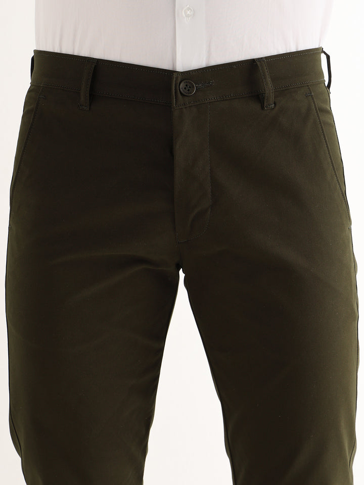 Hancock   Men   Seaweed Green   Solids   Cotton Elastane   Slim Fit   Formal   Trouser
