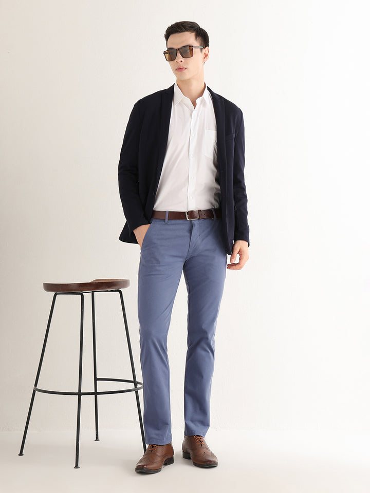 Hancock   Men   Slate Blue   Solids   Cotton Elastane   Slim Fit   Formal   Trouser