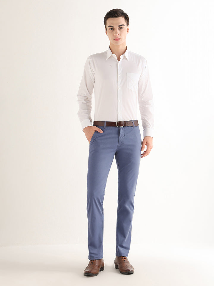 Hancock   Men   Slate Blue   Solids   Cotton Elastane   Slim Fit   Formal   Trouser