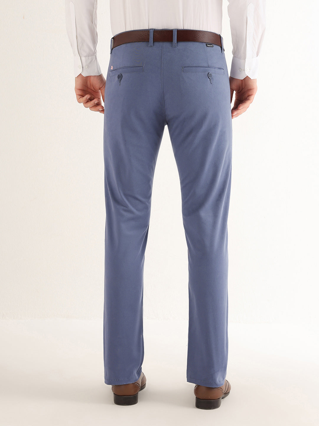 Hancock   Men   Slate Blue   Solids   Cotton Elastane   Slim Fit   Formal   Trouser