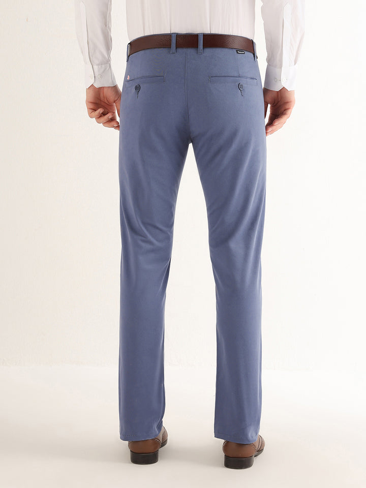 Hancock   Men   Slate Blue   Solids   Cotton Elastane   Slim Fit   Formal   Trouser