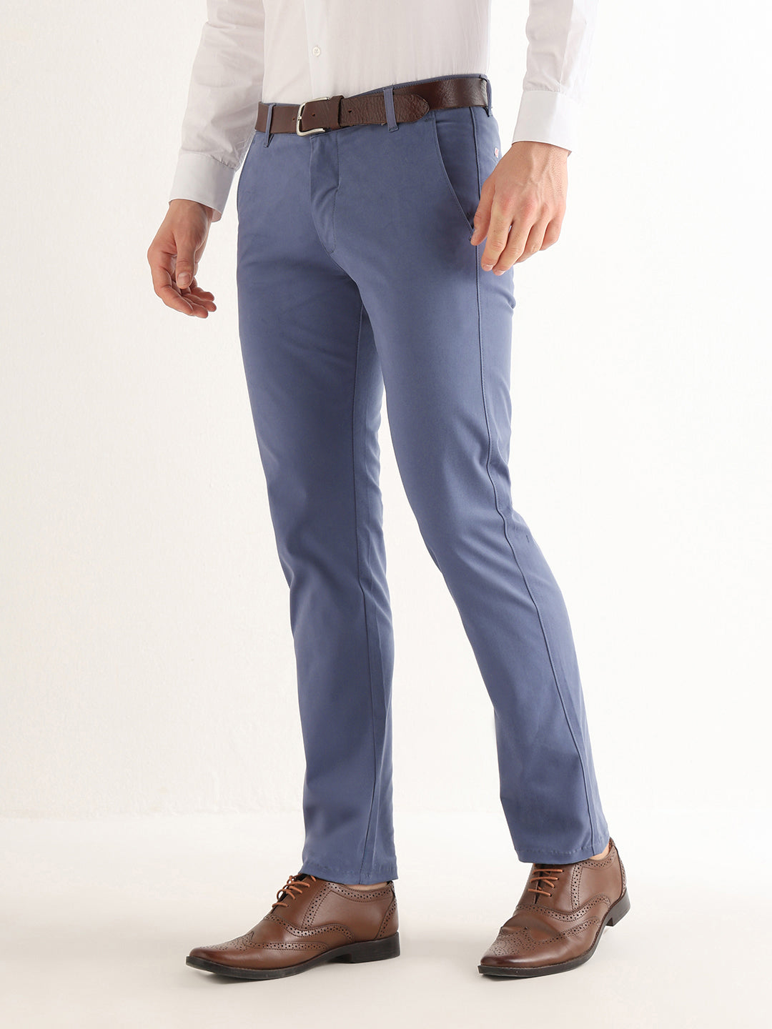 Hancock   Men   Slate Blue   Solids   Cotton Elastane   Slim Fit   Formal   Trouser