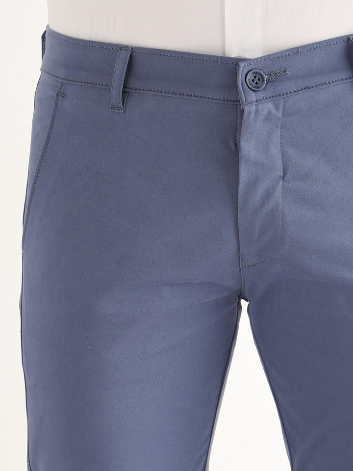 Hancock   Men   Slate Blue   Solids   Cotton Elastane   Slim Fit   Formal   Trouser