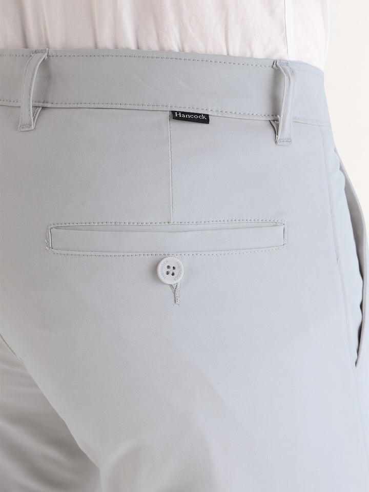 Hancock   Men   Smoke Grey   Solids   Cotton Elastane   Slim Fit   Formal   Trouser