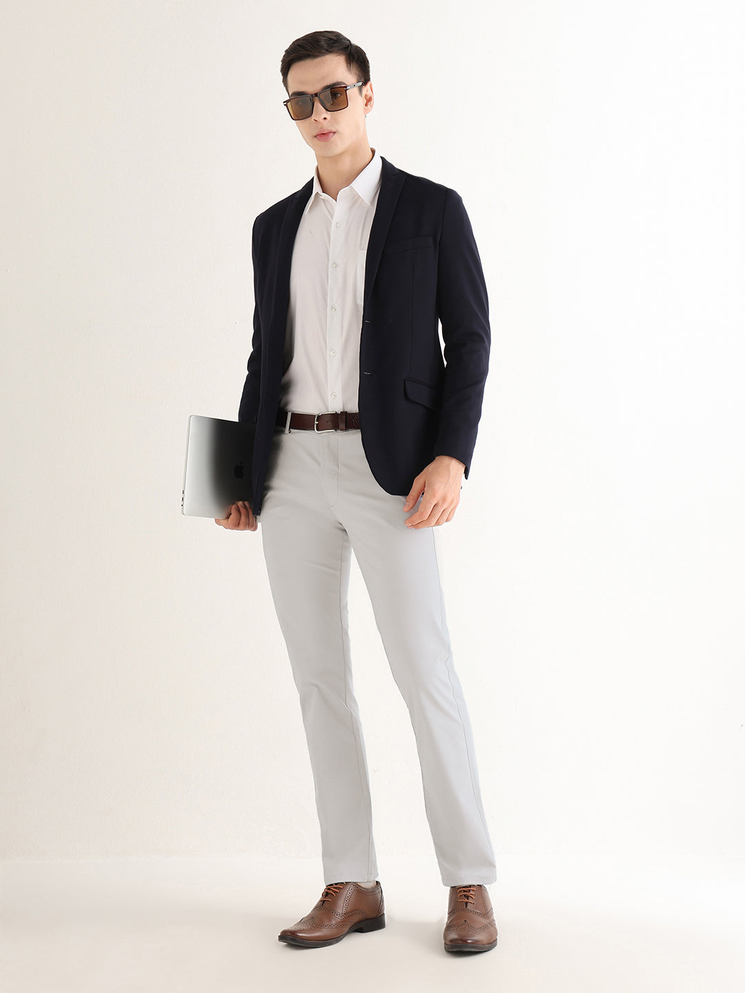 Hancock   Men   Smoke Grey   Solids   Cotton Elastane   Slim Fit   Formal   Trouser