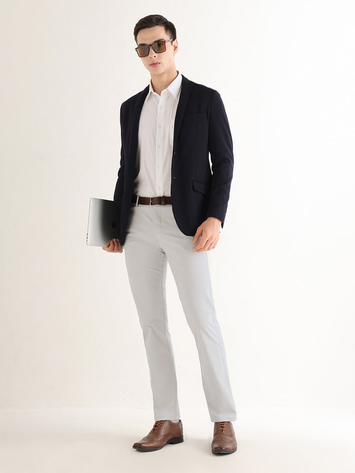 Hancock   Men   Smoke Grey   Solids   Cotton Elastane   Slim Fit   Formal   Trouser