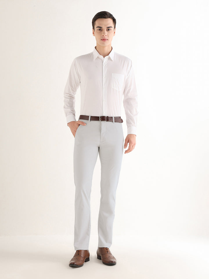 Hancock   Men   Smoke Grey   Solids   Cotton Elastane   Slim Fit   Formal   Trouser