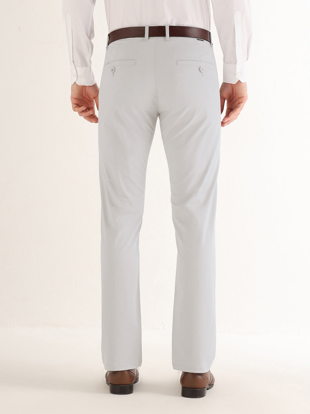 Hancock   Men   Smoke Grey   Solids   Cotton Elastane   Slim Fit   Formal   Trouser