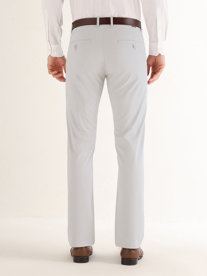 Hancock   Men   Smoke Grey   Solids   Cotton Elastane   Slim Fit   Formal   Trouser