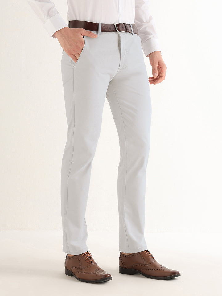 Hancock   Men   Smoke Grey   Solids   Cotton Elastane   Slim Fit   Formal   Trouser